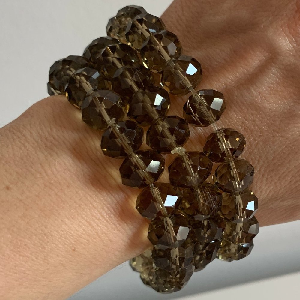 Set of 3 smoky quartz stone bracelets